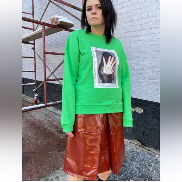 ZGY Zumiez Oversized Green Graphic Crewneck Cotton Sweatshirt Size Large NEW - Picture 8 of 8